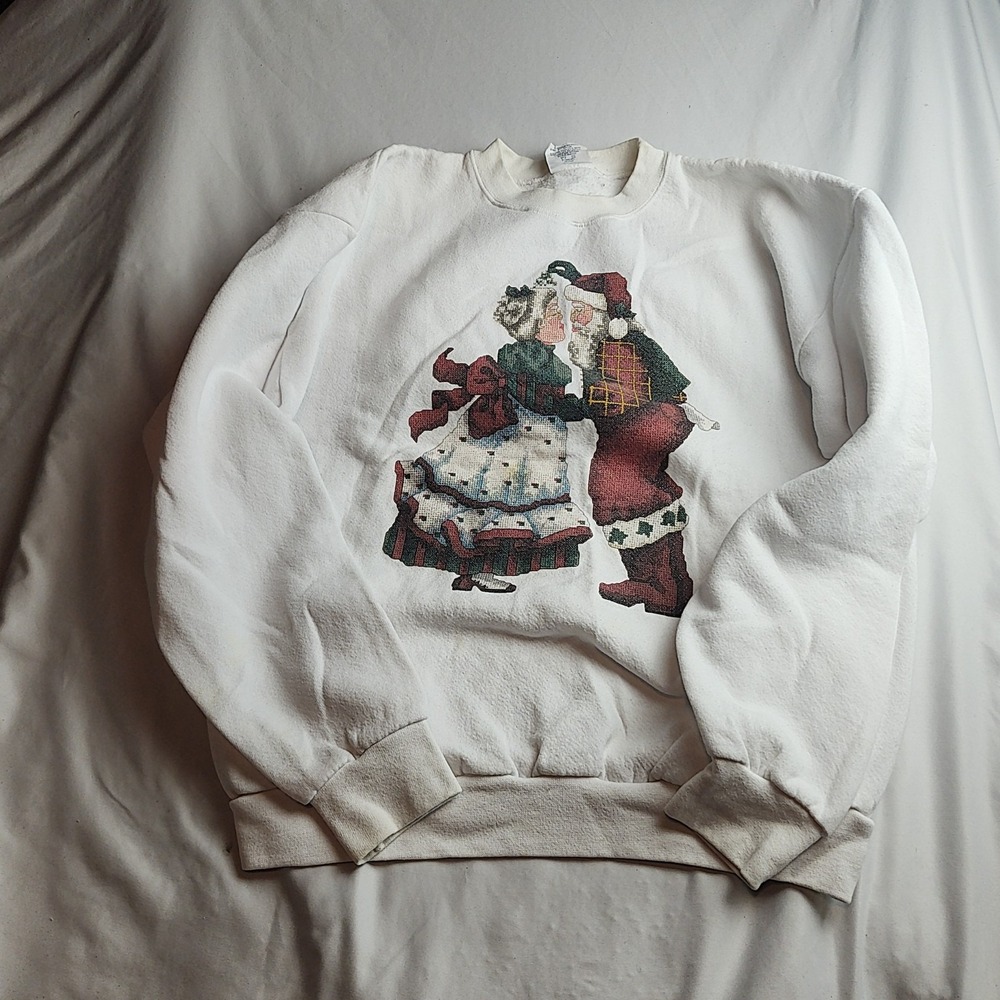 Vintage 90s Hard Rock Cafe Christmas Sweatshirt Santa Graphic White Size Large